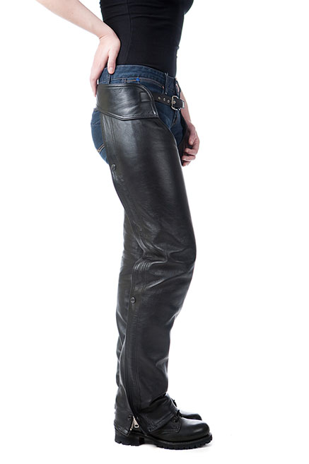 Women's Traditional Leather Chaps, Black